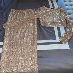 Gold Sequin two piece skirt set.